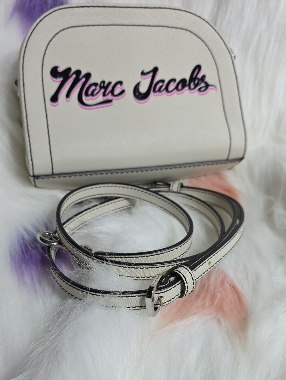 Marc Jacobs Cream Crossbody Camera Bag with Black Trim SILVER Hardware